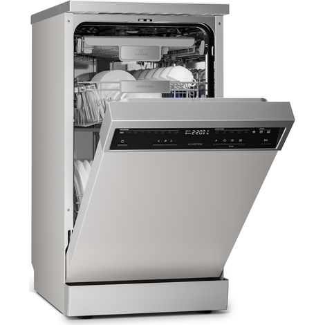 Klarstein Verosteel Geschirrspüler 45cm Freistehend - 10 Plätze, 9 Programme, 42 dB, B Energieklasse, AquaStop, Kindersicherung, Silber Spülmaschine