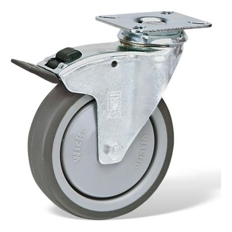 Roulette pivotante à frein diamètre 100 mm Caoutchouc Thermoplastique GRIS roulements à billes - 100 Kg (1/2)
