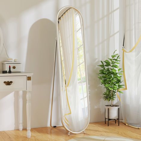 Miroir pleine longueur pour salon et chambre  miroir pleine longueur sur pied avec support pliable  en verre et métal  40 x 4 x 160 cm  argent (1/5)