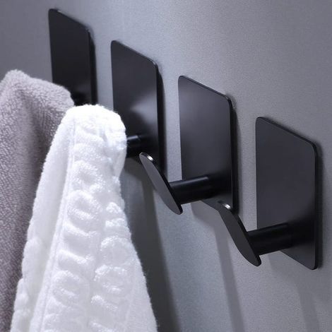Adhesive hooks - a set of 4 wall hooks for hanging towels/coats (matte black, stainless steel) (1/5)