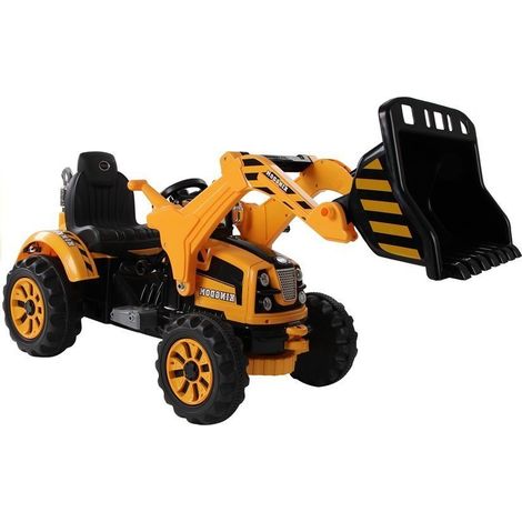 Tractor eléctrico con pala excavadora, color naranja. (1/5)