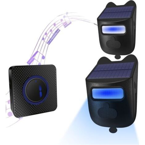Alarme D\'allée Solaire, sans Fil Longue Portée Détecteur de Mouvement Extérieur Système D\'alerte de sécurité avec 1 Récepteur et 2 Détecteurs (1/5)