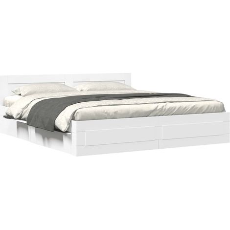 vidaXL Bettgestell mit Kopfteil weiß 180x200cm aus Spanplatte