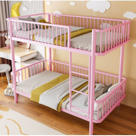 Kinder-Etagenbett 90x200 cm aus rosa Metall mit Schutzgittern, ohne Matratze – MEUBLIV (1/5)