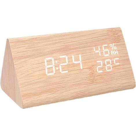 Tre sveglie digitali con display a LED in legno elettronico 3 impostazioni di allarme umidità e temperatura regolabili luminosità giallo bianco (1/2)