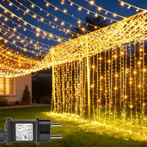 2 Pièces Rideau Lumineux Noël 6m x 3m 600 LED Guirlande Lumineuse Rideaux Alimenta Secteur, 8 Modes Étanche Guirlande lumineux pour Mariage Interieur Extérieur Decorations - Blanc (1/5)