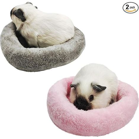Bed for Small Animals Guinea Pig Bed Plush Hamster Mat Round Sleeping Mat for Hamster Winter Nest Cage for Rodents Nest Chinchillas Hedgehogs (Grey + Pink) (1/5)