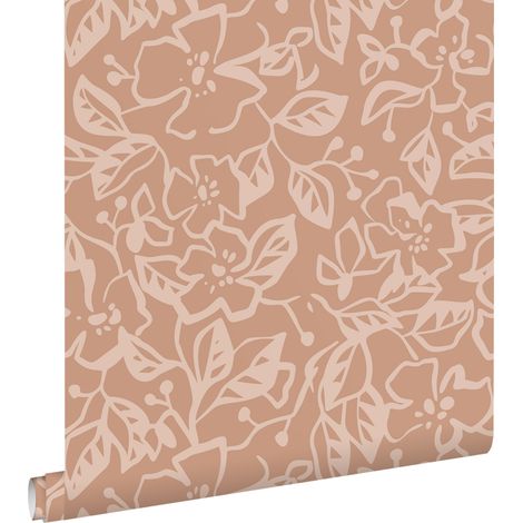 papier peint feuilles et fleurs rose terracotta - ESTAhome (1/5)