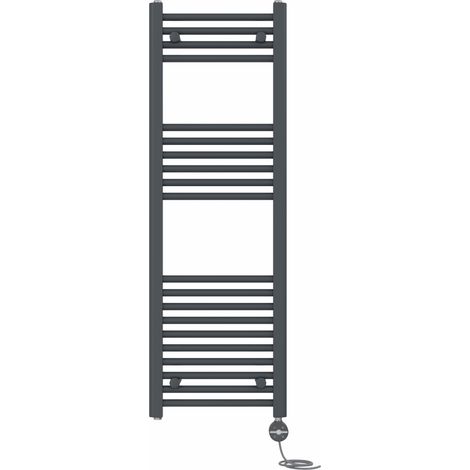 NRG Prefilled Thermostatic Electric Straight Heated Towel Rail Radiator 1200 X 400mm Anthracite