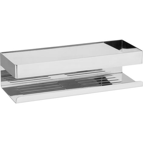 Wenko Turbo-Loc - Mensola da parete Genova Shine, in acciaio inox per fissaggio senza foratura, con sistema di cuscinetti adesivi, 30 x 8 x 10,5 cm, lucido