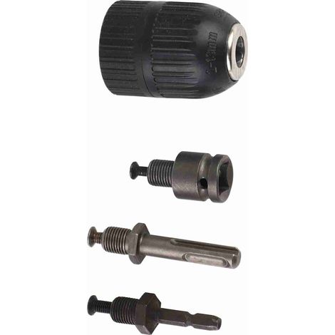 Mandrin monobloc tout plastique + raccord fileté 1/2" pour perceuse électrique, mandrin à serrage manuel, mandrin de perçage 2-13 mm + jeu de 3 tiges d'adaptation (1/5)
