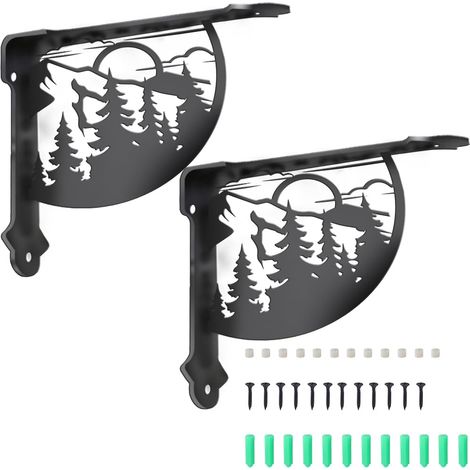 Supports Etagere Ornementaux Foret Montagne Noir Fonte Support Mural Angle Droit Style Rustique Decoratif pour Cuisine Chambre Maison Decoration Interieure 6.77 x 8.27 x 0.08 inch (1/5)
