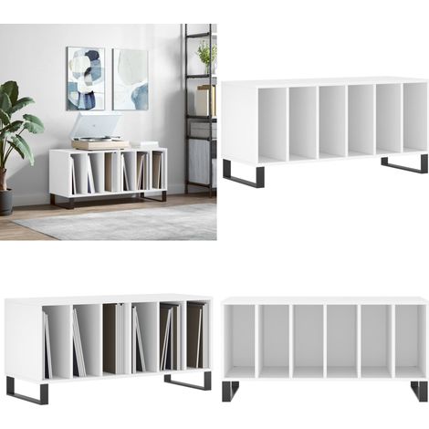 Armoire à disques blanc 100x38x48 cm bois d'ingénierie - Meuble À Disques - Armoire À Vinyle - Rangement Musique - Étagère Disque - Support Tournivelle - Home & Living (1/5)