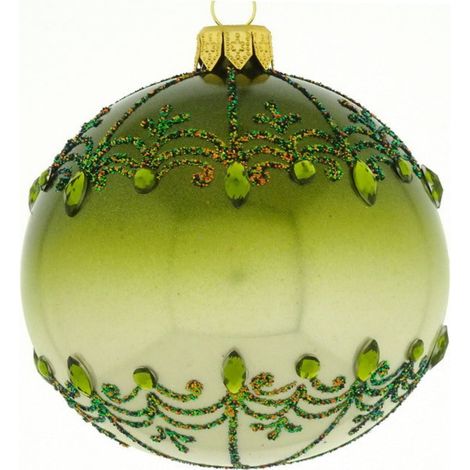 Pallina per albero di Natale in vetro verde sfumato con brillantini da 10 cm (1/4)