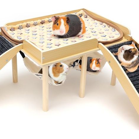 Castle Multilayer Wooden House with Hammock and Ramp, Dwarf Hamster Mice Shelter, Indoor Toy Accessories, Removable Grey House for Small Animals (1/5)