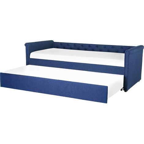 Lit Banquette Gigogne en Tissu Bleu Marine 80 x 200 cm Elégant avec Touche Chesterfield pour Chambre Classique ou Contemporaine Beliani (1/4)