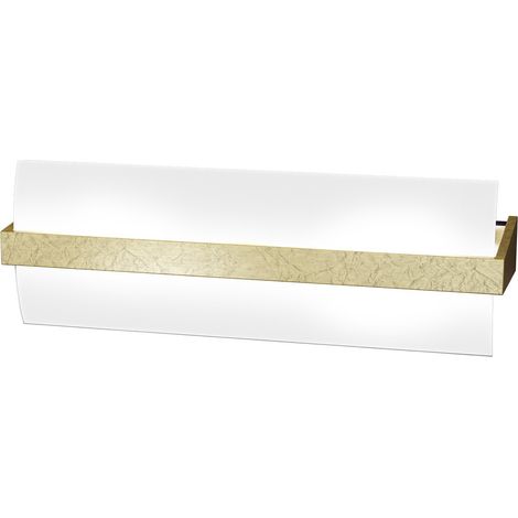 Applique Contemporanea Wood Metallo Foglia Oro Vetro Bianco 2 Luci E27 L40Cm