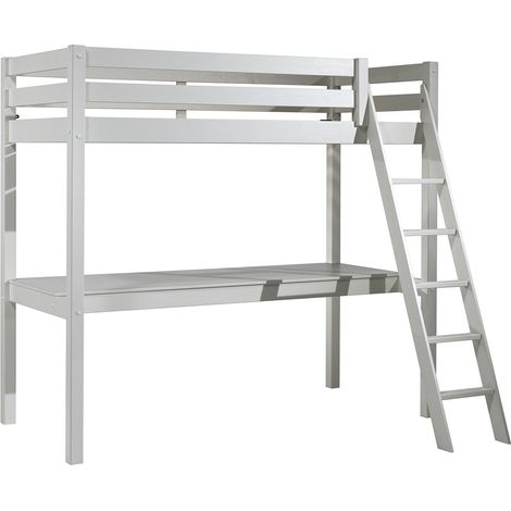 Cama Alta 90x200 con Somier y Escritorio Vipack Pino - Blanco