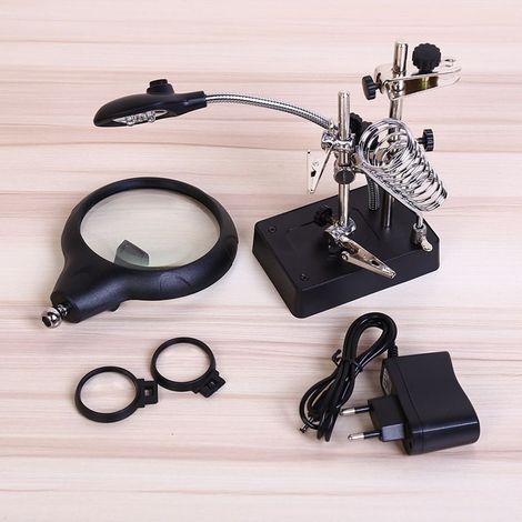 Troisième main Loupe pour souder avec Grossissements de 2.5x, 5x et 8x Lampe Loupe avec des Pinces crocodile, Support pour Fer à souder et 5 LED Accessoires de soudage (1/5)