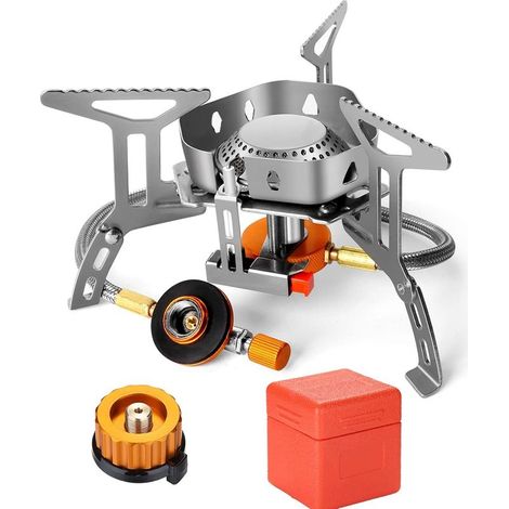 Réchaud de Camping à Gaz 3500 W, Brûleur Camping, Poêle Ultra-Léger Cuisinière Extérieur Pliable, Coupe-Vent et avec Allumage Piézo-électrique pour Camping/Randonnée/Pique-Nique (1/5)
