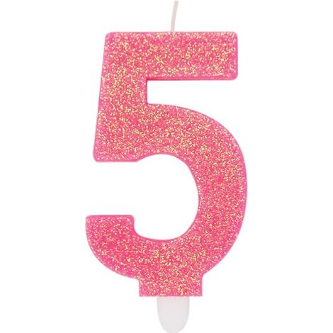Big Party Candelina Numero 5 Cera Sweety Fuxia Glitter