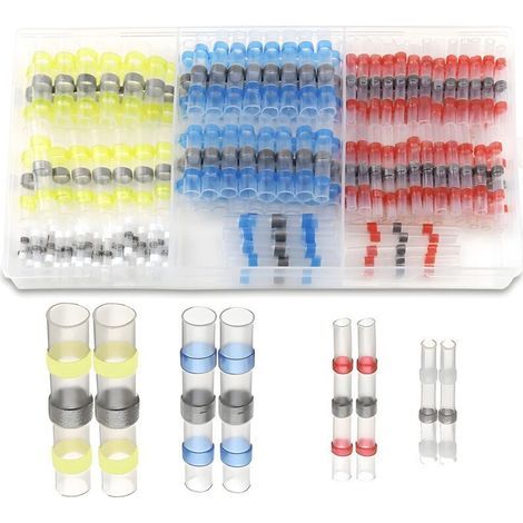 50 Stück Lötverbinder, wärmeschrumpfende Stoßverbinder, elektrisch isoliert, wasserdicht, aus Kupfer für Marine und Automobil (23 rote, 12 blaue, 10 weiße, 5 gelbe) (1/5)