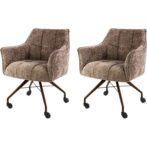 Lot de 2 fauteuils roulettes tissu texturé champagne et bronze - JORDI (1/5)