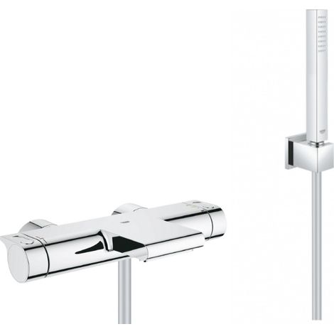 Grohe Wannen-/Duschset Grohtherm 2000 Thermostat + 1 Strahl Wandbrausestange, Chrom (34174001-CUBESTICK)