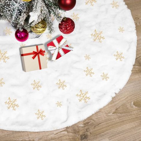 Weihnachtsbaumrock, weißer Weihnachtsbaumrock, goldener Weihnachtsbaumrock mit Schneeflocken, Baumspitzendekoration, Weihnachtsbaummatte für Weihnachtsbaumdekorationen, goldfarben, 90 cm (1/5)