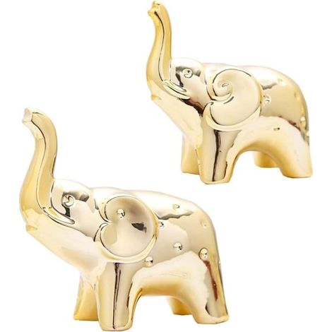 Paire de statues d'éléphants dorés pour la décoration intérieure, sculptures ornementales pour le salon, le bureau, une étagère, décoration dorée pour un anniversaire, un mariage, la Saint-Valentin, N