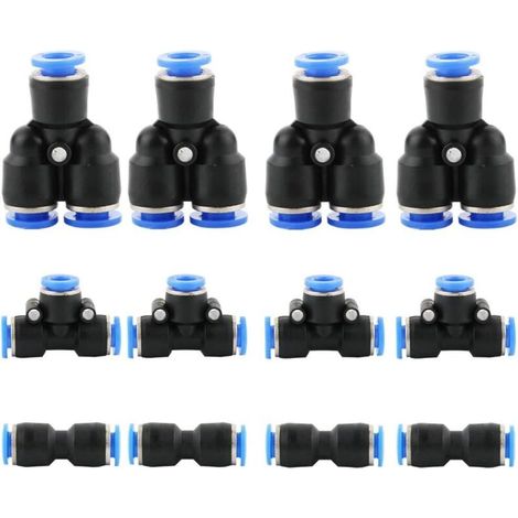 12 pcs Pneumatique Raccords de Tuyau Raccord, fixations pneumatique Push dans, Tuyau d'air pneumatique Raccord, 1/4 inch (6mm : Y+T+I Type Combo) (1/4)