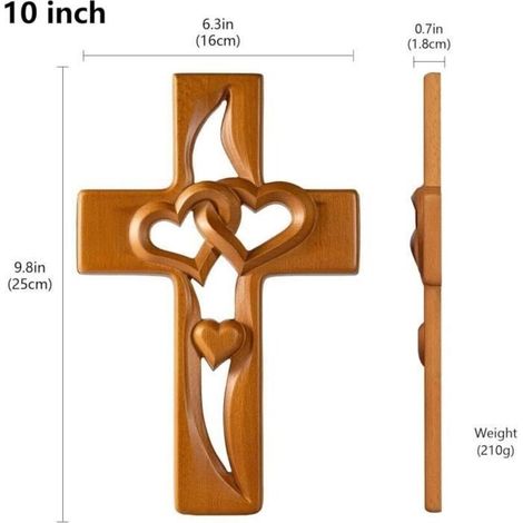 Croix en Bois Sculptée - Artisanal - Marron - Décoration murale (1/3)