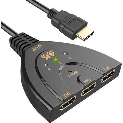 4K Power Strip Switch, Switch Switch 3 Input 1 Output HDCP 2.2 UHD 3D 4K with High Speed Cable Compatible with TV Fire Stick Xbox PS5 PS4 Blu-Ray PC Roku DVD (1/5)