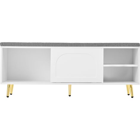 Schuhbank mit Kissen und Stauraum 121 x 35 x 49 cm Weiß MODENUIT (1/5)