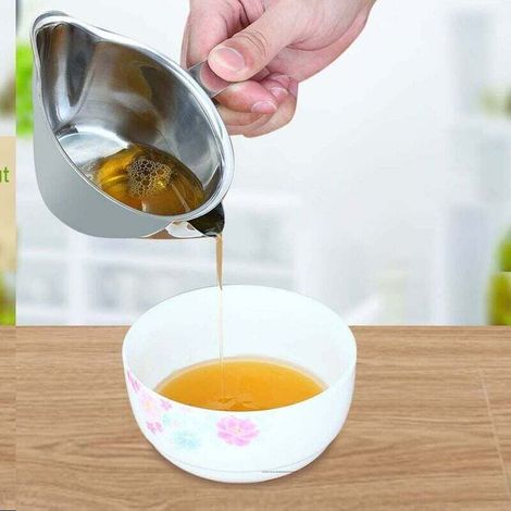 Separatore di grasso per salsiera da 250 ml, ciotola per grasso in acciaio inox, filtro per olio e zuppa, separatore di olio da cucina per filtrare i liquidi grassi - Crezuo (1/3)