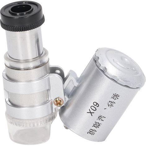 Microscope de poche grossissant 60x avec mise au point réglable et lumière LED pour l'observation (1/5)