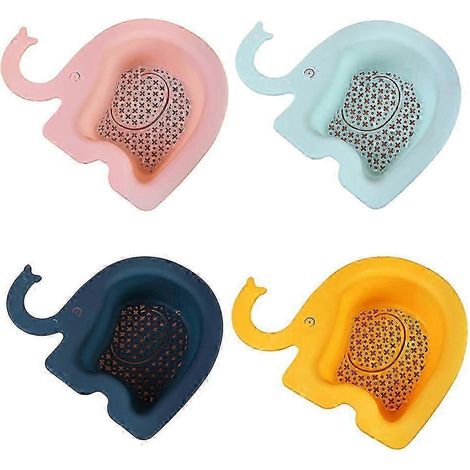 Un ensemble de 4 paniers d'égouttage multifonctionnels en forme d'éléphant, compatibles avec les éviers de cuisine et adaptés pour contenir la vaisselle et les déchets. (1/5)