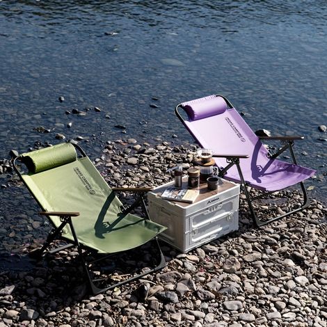 Chaise de camping pliante confortable,fauteuil inclinable portable, dossier haut, avec oreiller amovible,idéale pour le camping et la terrasse,verte. (1/5)