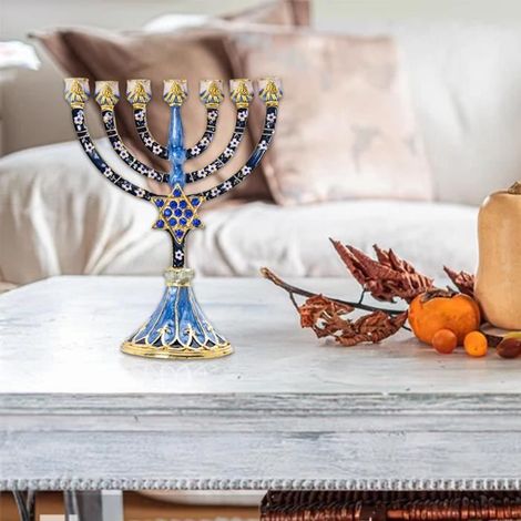 Bougeoir Menorah - HOMYL - Chandelier Hanoukka - Émaillé à la main - 9 branches - Décoration intérieure (1/4)