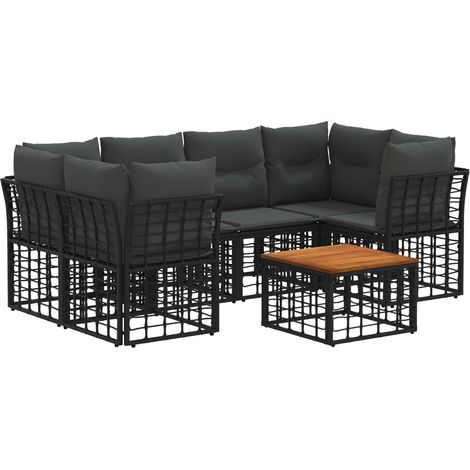 Conjunto de sofás de exterior 7 uds. Negro y Gris oscuro vidaXL (1/5)