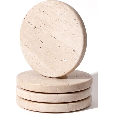 Lot de 4 sous-verres imitation marbre – Sous-verres – Dessous de plat résistants à la chaleur – 10 × 1,2 × 1,2 cm – Beige – Travertin (1/5)
