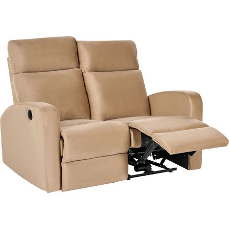 Electric Recliner Sofa Light Brown Velvet Upholstered 2 Seater Couch Modern Design Relax Function VERDAL (1/5)