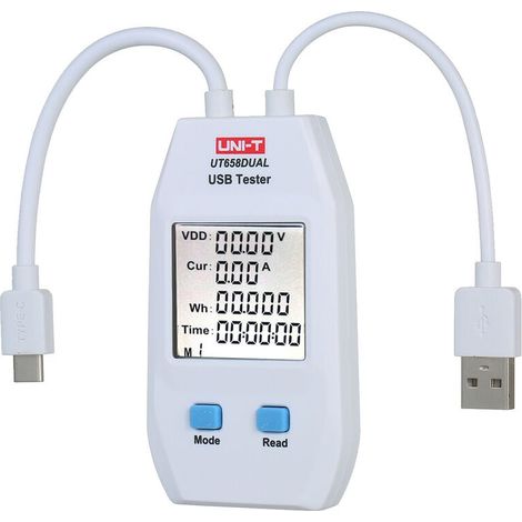 Medidor de potencia USB LCD USB Probador Detector Voltímetro Amperímetro Probador de capacidad de potencia digital (UT658A), Puerto doble (1/5)