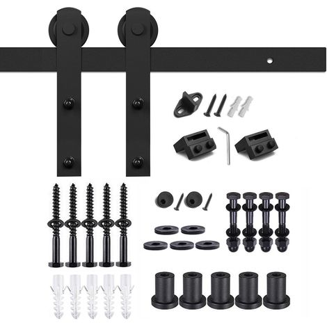 Kit Complet de Rail pour Porte Coulissante de Grange 250cm,  Silencieux et Robuste, pour Porte Simple