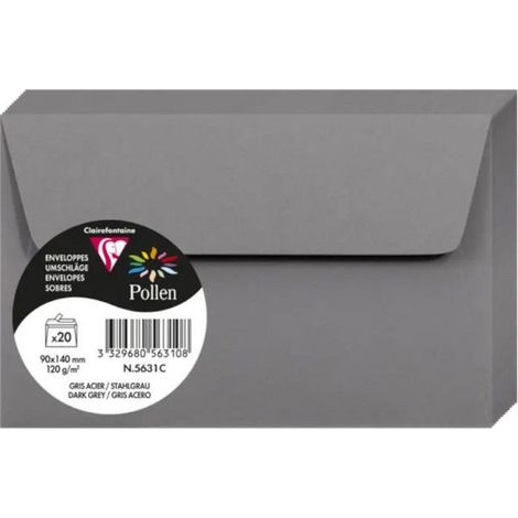 Enveloppe - CLAIREFONTAINE - Pollen - 120g - 90x140mm - Gris acier - Paquet de 20