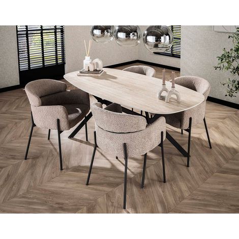 Lisa Design – Table à manger rectangulaire 4 à 6 personnes – Plateau en céramique effet travertin – Structure en acier – Style industriel – 180x90 cm (1/5)