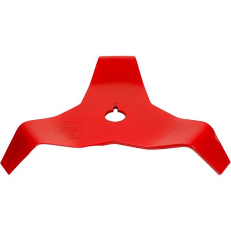 Lame de débroussailleuse à 3 dents, adaptée à la végétation haute et dense, compatible avec la plupart des débroussailleuses, lame rouge incurvée à 3 dents.