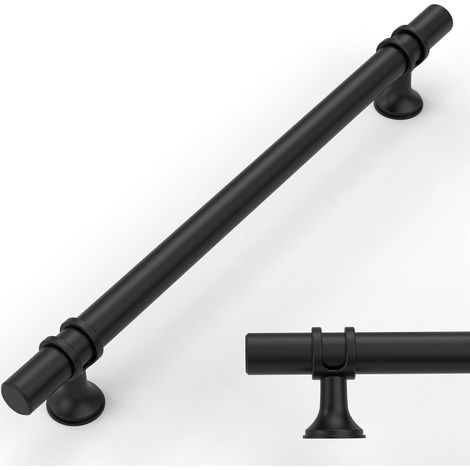 10 poignées de meuble noires 160mm en alliage d'aluminium, avec vis, pour tiroirs et placards. (1/5)