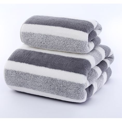 Gestreiftes Badetuch-Set, weiche, saugfähige und schnelltrocknende Gesichtstücher fürs Badezimmer (1/5)