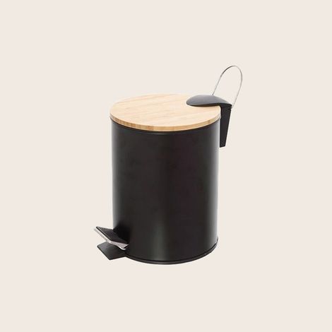 Exagonshop Pattumiera 3L con pedale in acciaio nero e bambu Haiti